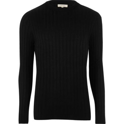Black chunky ribbed muscle fit jumper